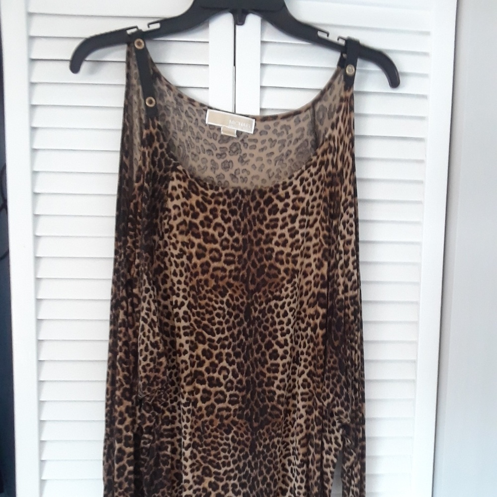 Long sleeve cold shoulder with faux leather straps